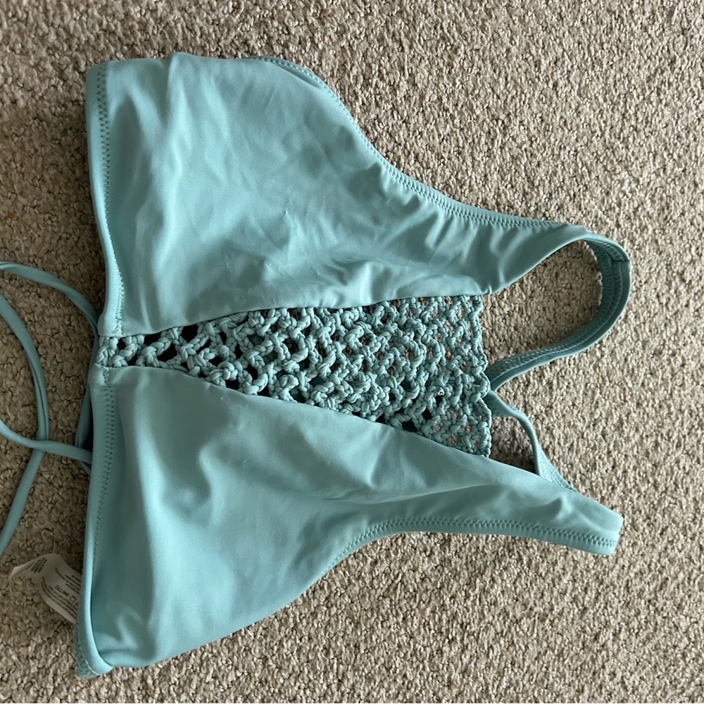 Altar'd State Light Aqua Swim Top with Crochet Trim